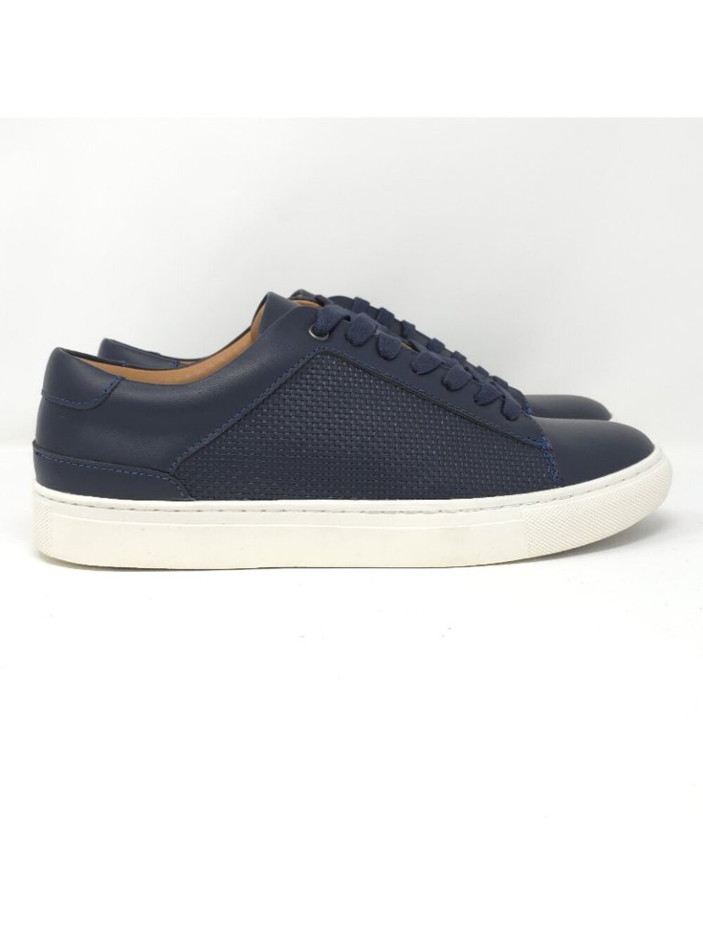 New Alfani Adairr Navy Embossed Leather Sneakers Men’s 8M - Picture 3 of 7